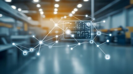 Poster - Networked industrial control system overlayed on a blurred factory setting.