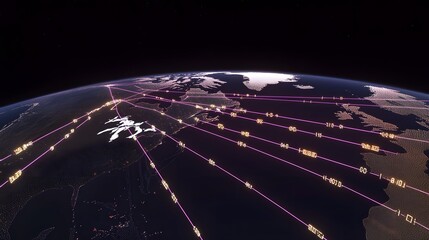 Poster - Global network connections overlaid on a detailed world map.