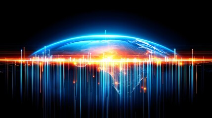 Poster - Global network graphic design with earth and glowing lines.
