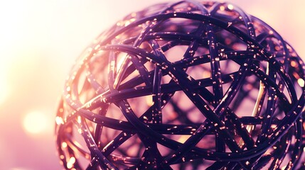 Poster - Intricate interwoven lines form a spherical structure.