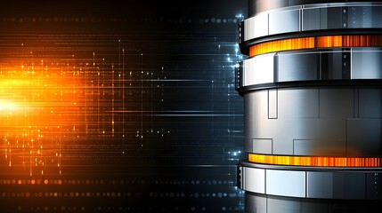 Poster - Futuristic metallic cylindrical structure with digital energy patterns.