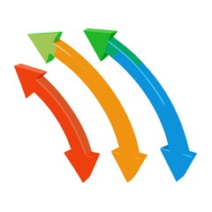 Poster - Three colorful curved arrows point downward, isolated on white background