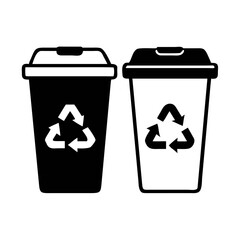 Poster - Two recycling bins, one black and one white, isolated on white background
