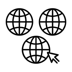 Poster - Three globe icons with a cursor pointing to one isolated on white background
