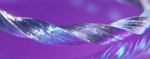 Fototapete - A close up of a twisted metallic object with purple and blue reflections on a purple background