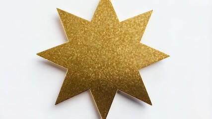 Poster - Radiant golden eight-pointed star lying flat on a clean white background surface under bright natural lighting conditions