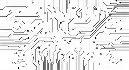 Poster - An intricate black and white circuit board pattern, representing technology and data, isolated white background