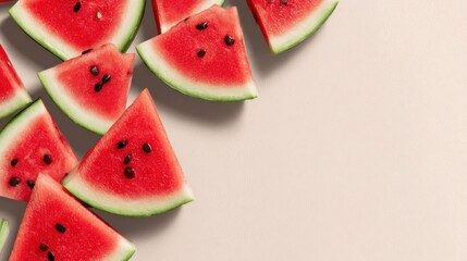 Poster - Watermelon Slices Arranged in a Geometric Pattern With Empty Space on the Right for Creative Use