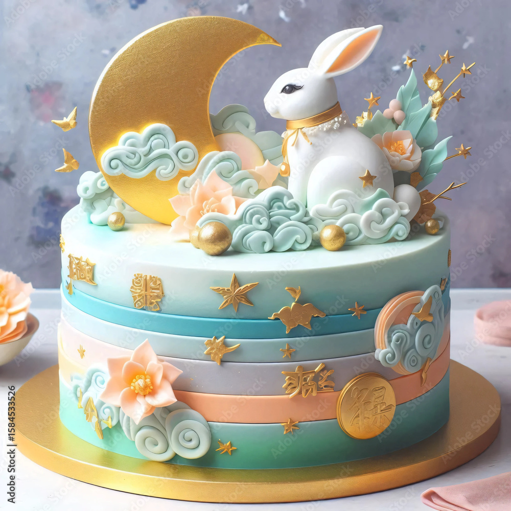 Moon Rabbit Celebration Cake with Chinese Myth Theme Stock Photo ...