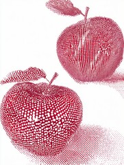 Poster - Dotted Apples With Glitchy Outlines and Open Upper Sides Showcase Innovative Design and Artistic Creativity in Fruit Representation