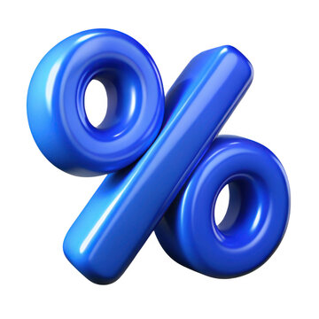 3d blue percent symbol isolated on transparent background