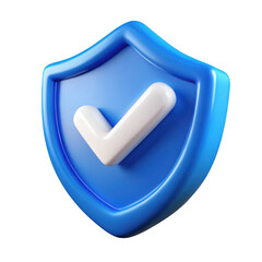 Poster - 3d blue shield with white checkmark isolated on transparent background