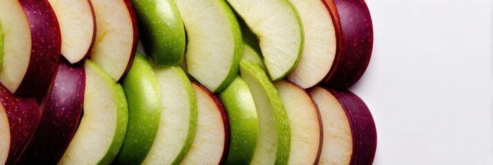 Poster - Sliced Apples Arranged in a Vertical Layout Blending Into a Light Background With a Blank Upper Zone Showcasing Freshness and Simplicity