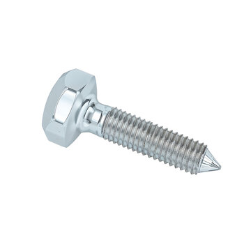 Detailed 3D rendering of a single isolated shiny metal bolt on a clean transparent surface
