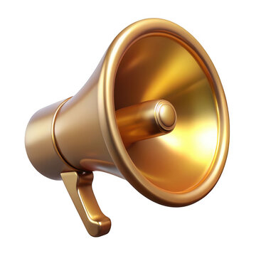 3d golden megaphone announcement isolated on transparent background