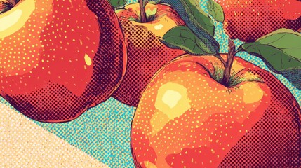Poster - Stylized Flat Design Apples in Retro Halftone Style With Pop-Art Influence Against a Blank Upper Background Suitable for Creative Projects