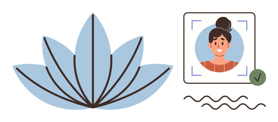 Poster - Lotus flower beside user profile picture with verification check, symbolizing wellness, identity, security. Ideal for self-care, balance, relaxation, privacy, personal growth confidence