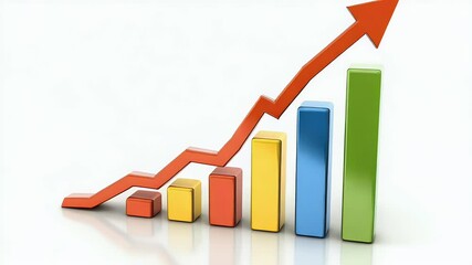 Aufkleber - A colorful bar graph indicating growth with a rising red arrow on a clean white background.