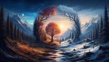 Wall Mural - Seasons changing within single frames