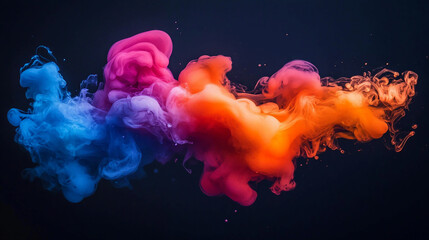 Poster - A vibrant display of colorful smoke against a dark background creating an abstract composition