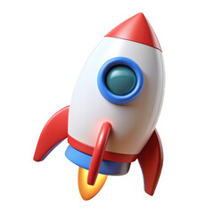 Poster - 3d cartoon rocket ship launching isolated on transparent background