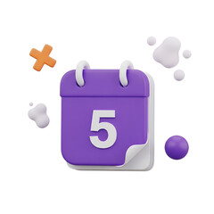 Aufkleber - 3d rendering vector icon of a calendar with the number 5 isolated on transparent background