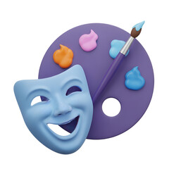Aufkleber - 3d rendering vector icon of a comedy mask and a painter s palette isolated on transparent background