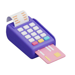Aufkleber - 3d rendering vector icon of a credit card machine with a receipt and card inserted isolated on transparent background