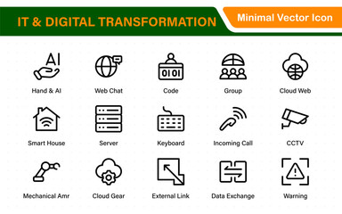 Fototapete - IT and Digital Transformation Icon Set. Collection of High‑Quality Information Technology Icons. Industry 4.0, Big Data, AI, and Tech Progress Symbols.