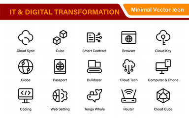 Fototapete - IT and Digital Transformation Icon Set. Collection of High‑Quality Information Technology Icons. Industry 4.0, Big Data, AI, and Tech Progress Symbols.