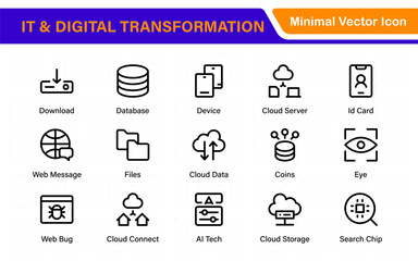 Fototapete - IT and Digital Transformation Icon Set. Collection of High‑Quality Information Technology Icons. Industry 4.0, Big Data, AI, and Tech Progress Symbols.