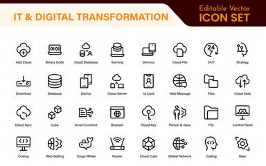 Fototapete - IT and Digital Transformation Icon Set. Collection of High‑Quality Information Technology Icons. Industry 4.0, Big Data, AI, and Tech Progress Symbols.
