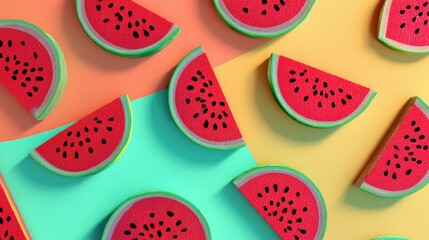 Aufkleber - colorful watermelon slices arranged in an abstract pop-art layout with minimal design elements creat