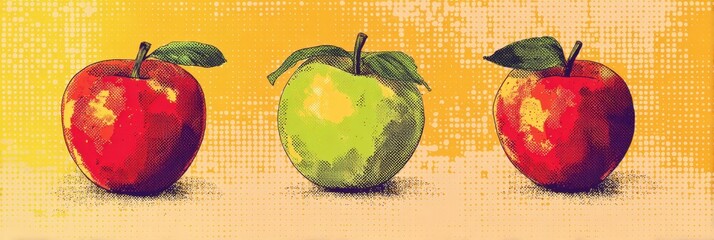 Poster - Stylized Flat Design Apples Featuring Retro Halftone and a Pop-Art Look on a Blank Upper Layout