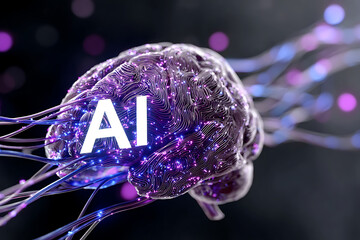Poster - Innovative Neural Network Concept With Glowing Connections Representing Artificial Intelligence in a Futuristic Setting