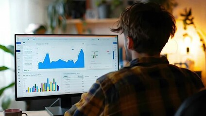 Poster - An individual, deeply engrossed in analyzing financial data on a large monitor, showcasing the intricacies of market analysis and data-driven decision-making.