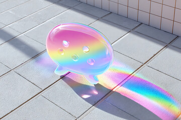 Poster - Colorful Translucent Object Casting a Rainbow Reflection on Tiled Floor in Bright Sunlight