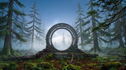 Wall Mural - there is a large circular mirror in the middle of a forest