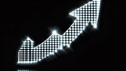 Poster - Shining upward arrow composed of glowing dots on black background suggesting growth and progress. Bright lights and sparkle effects amplify the ascending direction