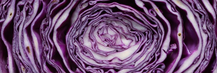 Poster - Sliced Red Cabbage Arranged in Circular Pattern With Open Top Section Showcasing Natural Mandala Design
