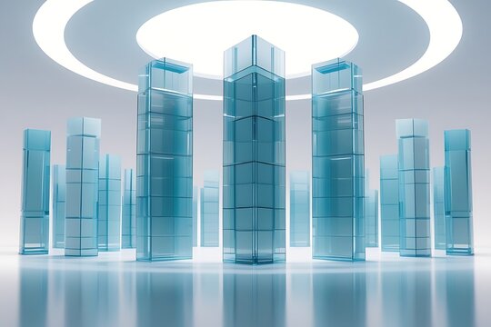 Abstract arrangement of glass blocks under a luminous circular light