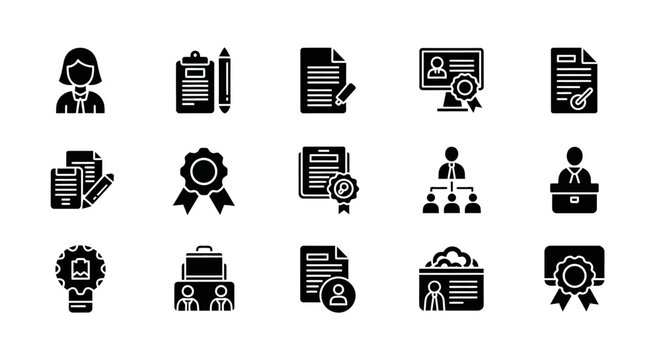 Black and White Business and Office Icon Set.