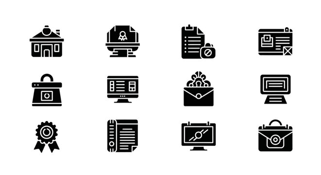 Collection of Black and White Business Icons.