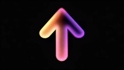 Poster - Neon upward arrow in gradient colors against a black backdrop. Illustration of an arrow symbol with soft edges and a dark background.