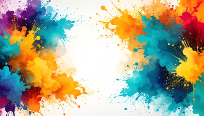 Poster - Vibrant splashes of color create an energetic and dynamic abstract design, featuring hues of blue, orange, purple, and yellow against a light background