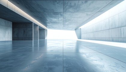 Poster - A minimalist, modern space with polished concrete surfaces and bright natural light streaming in, creating an open and airy atmosphere