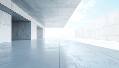 Poster - A spacious, minimalistic interior featuring smooth concrete surfaces and an abundance of natural light, creating an airy atmosphere