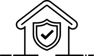 Poster - A simple line drawing of a house with a shield and check mark in the center on a white background