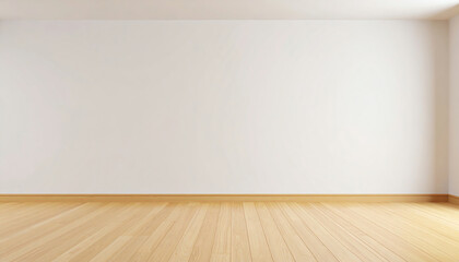 Poster - A minimalistic interior with a bright, empty wall and wooden flooring, creating a serene and spacious atmosphere