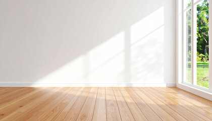 Poster - Bright, airy space with wooden flooring and sunlight streaming through large windows, creating a warm and inviting atmosphere